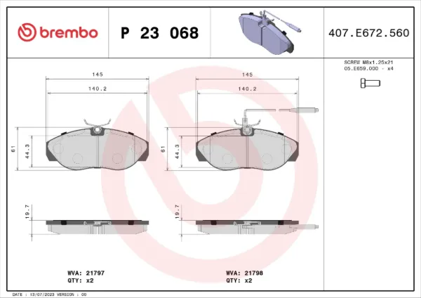 Sapatas do freio dianteiras de disco P23068 Brembo