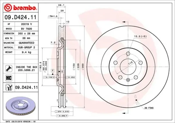 09.D424.11 Brembo disco do freio traseiro