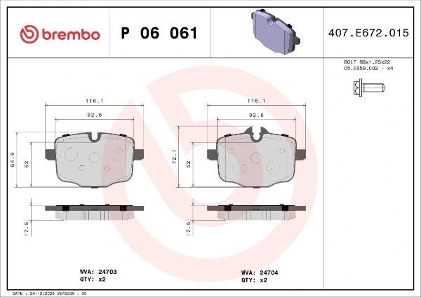 P06061 Brembo sapatas do freio traseiras de disco