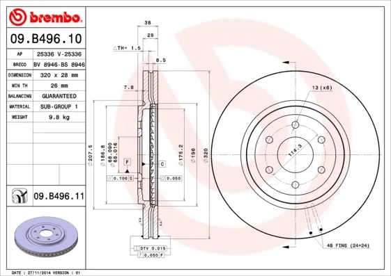 Disco do freio dianteiro 09B49610 Brembo