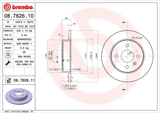 Disco do freio traseiro 08762610 Brembo