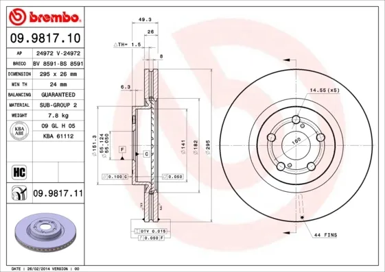 Disco do freio dianteiro 09981711 Brembo