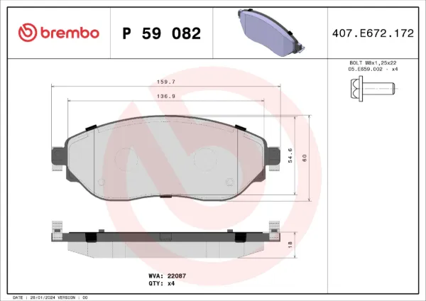Sapatas do freio dianteiras de disco P59082 Brembo
