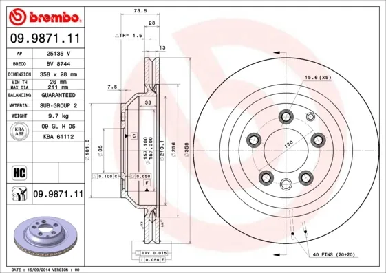 Disco do freio traseiro 09987111 Brembo
