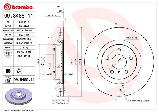 Disco do freio dianteiro 09848511 Brembo