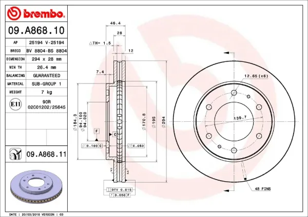 Disco do freio dianteiro 09A86811 Brembo