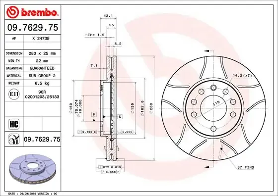 Disco do freio dianteiro 09762975 Brembo