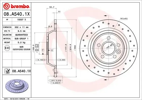 Disco do freio traseiro 08A5401X Brembo