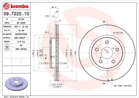 Disco do freio dianteiro 09722510 Brembo