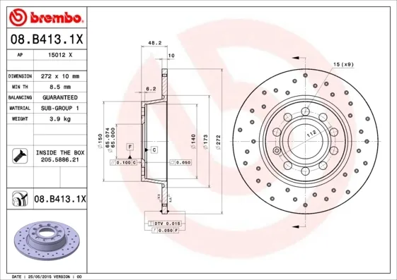 Disco do freio traseiro 08B4131X Brembo