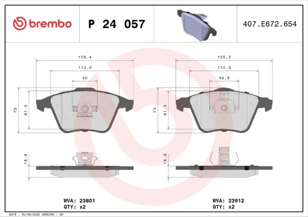 Sapatas do freio dianteiras de disco P24057 Brembo