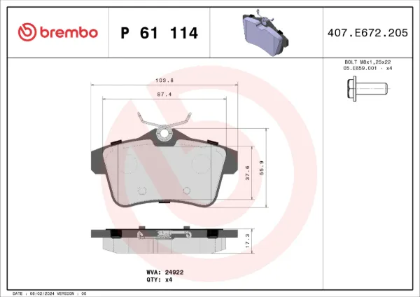 Sapatas do freio traseiras de disco P61114 Brembo