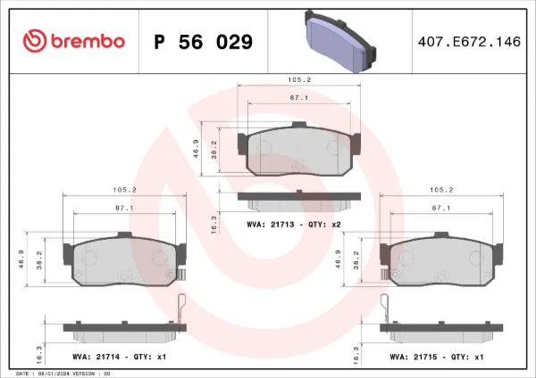 Sapatas do freio traseiras de disco P56029 Brembo