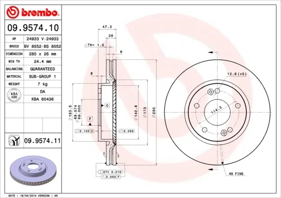 Disco do freio dianteiro 09957410 Brembo