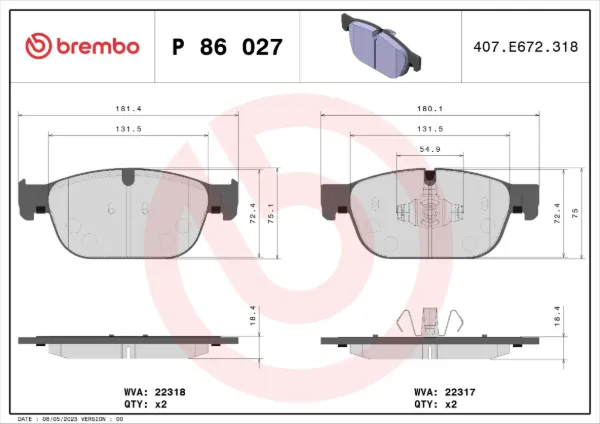 Sapatas do freio dianteiras de disco P86027 Brembo