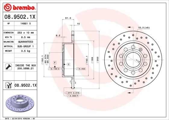 Disco do freio traseiro 0895021X Brembo