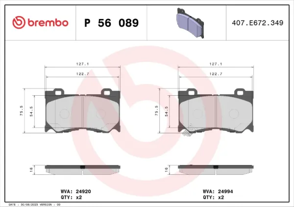 Sapatas do freio dianteiras de disco P56089 Brembo