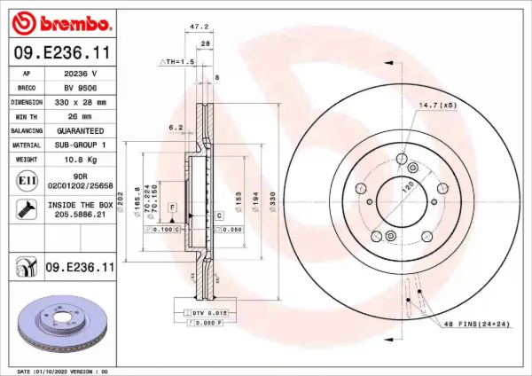 Disco do freio dianteiro 09E23611 Brembo