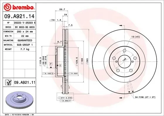 Disco do freio dianteiro 09A92111 Brembo