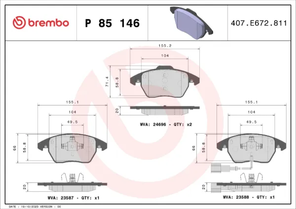 Sapatas do freio dianteiras de disco P85146X Brembo