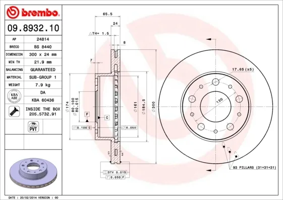 Disco do freio dianteiro 09893210 Brembo