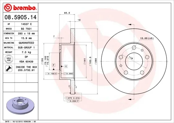 Disco do freio dianteiro 08590514 Brembo