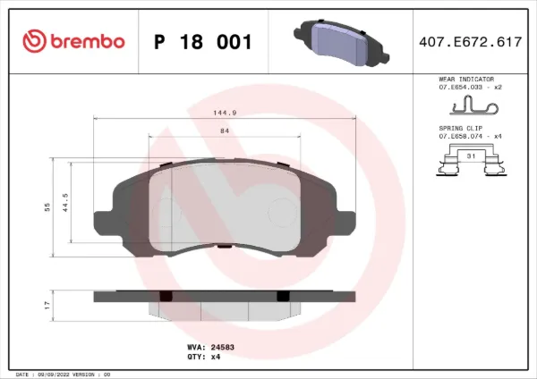 Sapatas do freio dianteiras de disco P18001 Brembo