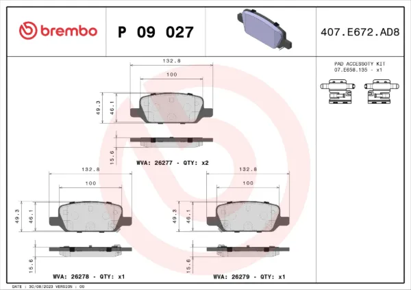 Sapatas do freio traseiras de disco P09027 Brembo