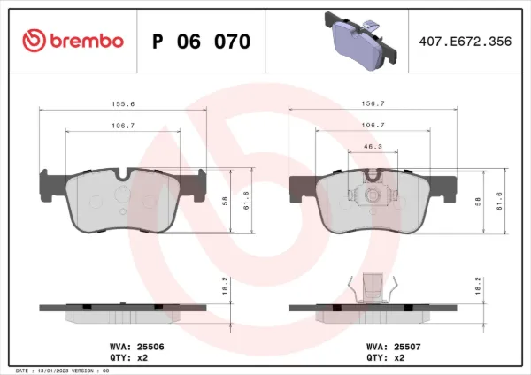 Sapatas do freio dianteiras de disco P06070 Brembo
