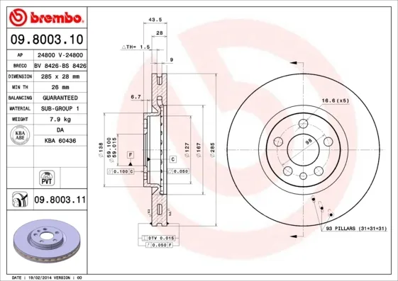 Disco do freio dianteiro 09800311 Brembo