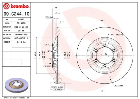 Disco do freio dianteiro 09C24410 Brembo