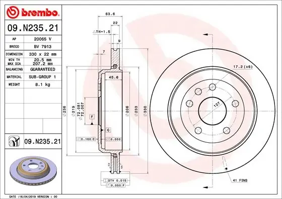 Disco do freio traseiro 09N23521 Brembo