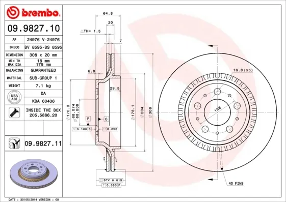 Disco do freio traseiro 09982711 Brembo