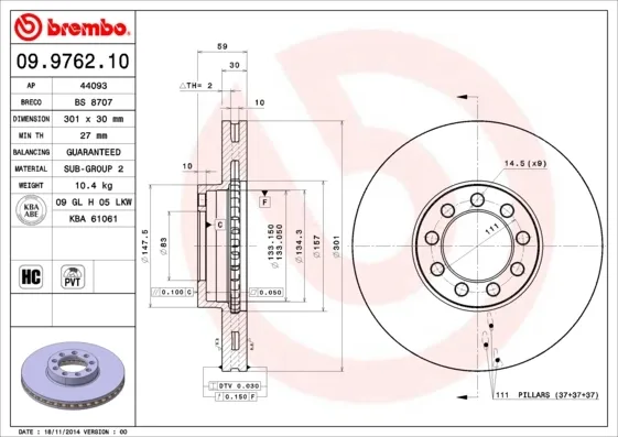 Disco do freio dianteiro 09976210 Brembo