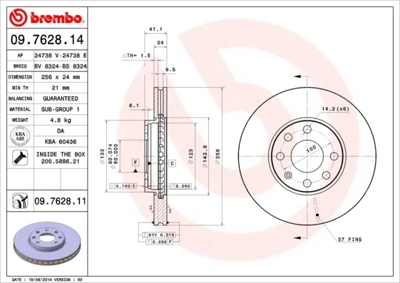 Disco do freio dianteiro 09762814 Brembo