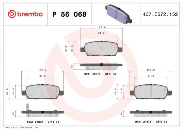 Sapatas do freio traseiras de disco P56068 Brembo