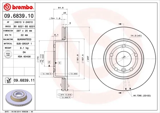 Disco do freio dianteiro 09683910 Brembo