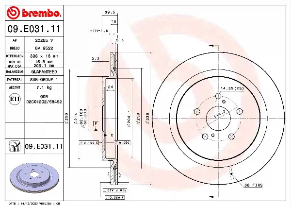 Disco do freio traseiro 09E03111 Brembo