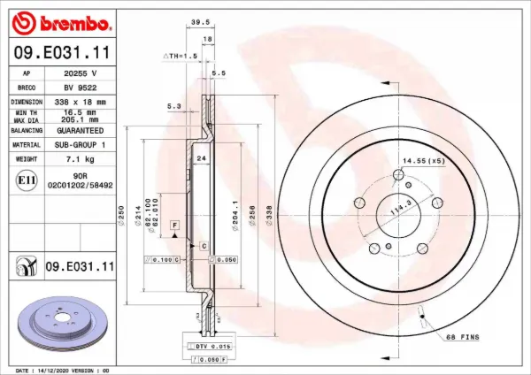 Disco do freio traseiro 09E03111 Brembo