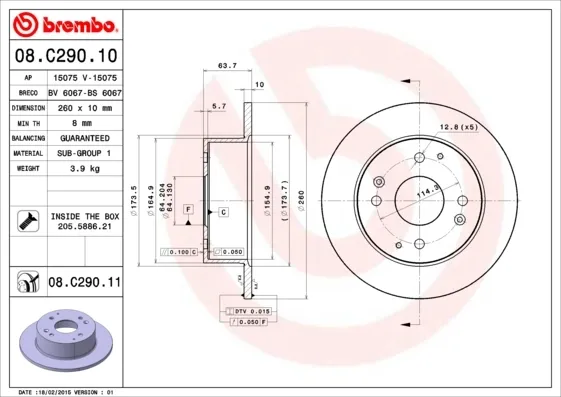 Disco do freio traseiro 08C29011 Brembo
