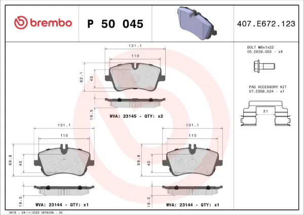 Sapatas do freio dianteiras de disco P50045 Brembo