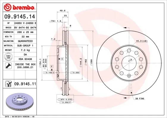 Disco do freio dianteiro 09914511 Brembo