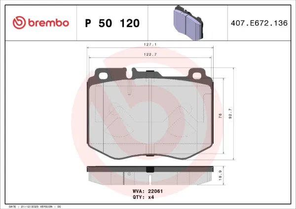 Sapatas do freio dianteiras de disco P50120 Brembo