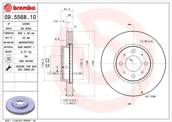 Disco do freio dianteiro 09556810 Brembo