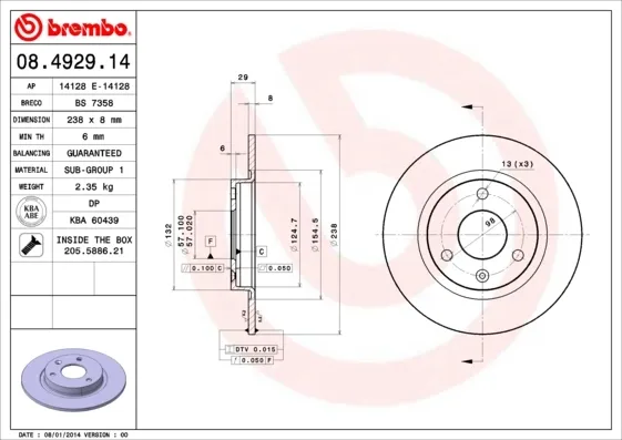 Disco do freio dianteiro 08492914 Brembo