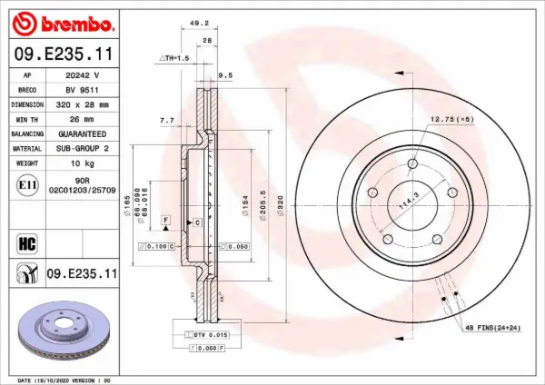 Disco do freio dianteiro 09E23511 Brembo
