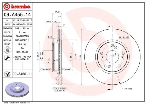 Disco do freio dianteiro 09A45514 Brembo