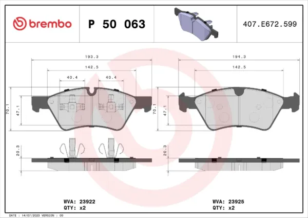 Sapatas do freio dianteiras de disco P50063 Brembo