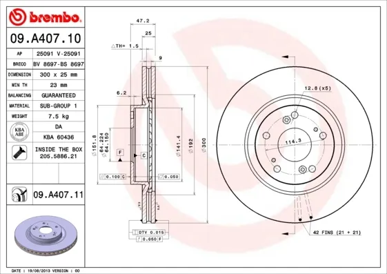 Disco do freio dianteiro 09A40710 Brembo