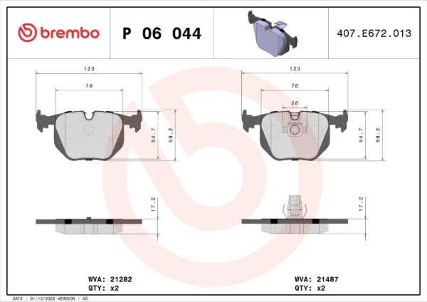 Sapatas do freio traseiras de disco P06044 Brembo